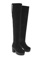 Stretch-Fit Over-the-Knee Platform Block Heel Boots