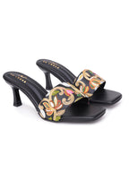 Embroidered Strap Comfort Heel Sandals