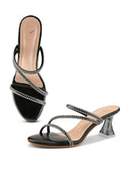 Criss-Cross Embellished Straps Block Heel Sandals