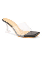 Transparent Strap  Footbed Sandal with Clear Flared Heel