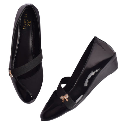 Classy & Alluring Shiny Wedge Heel Ballerinas