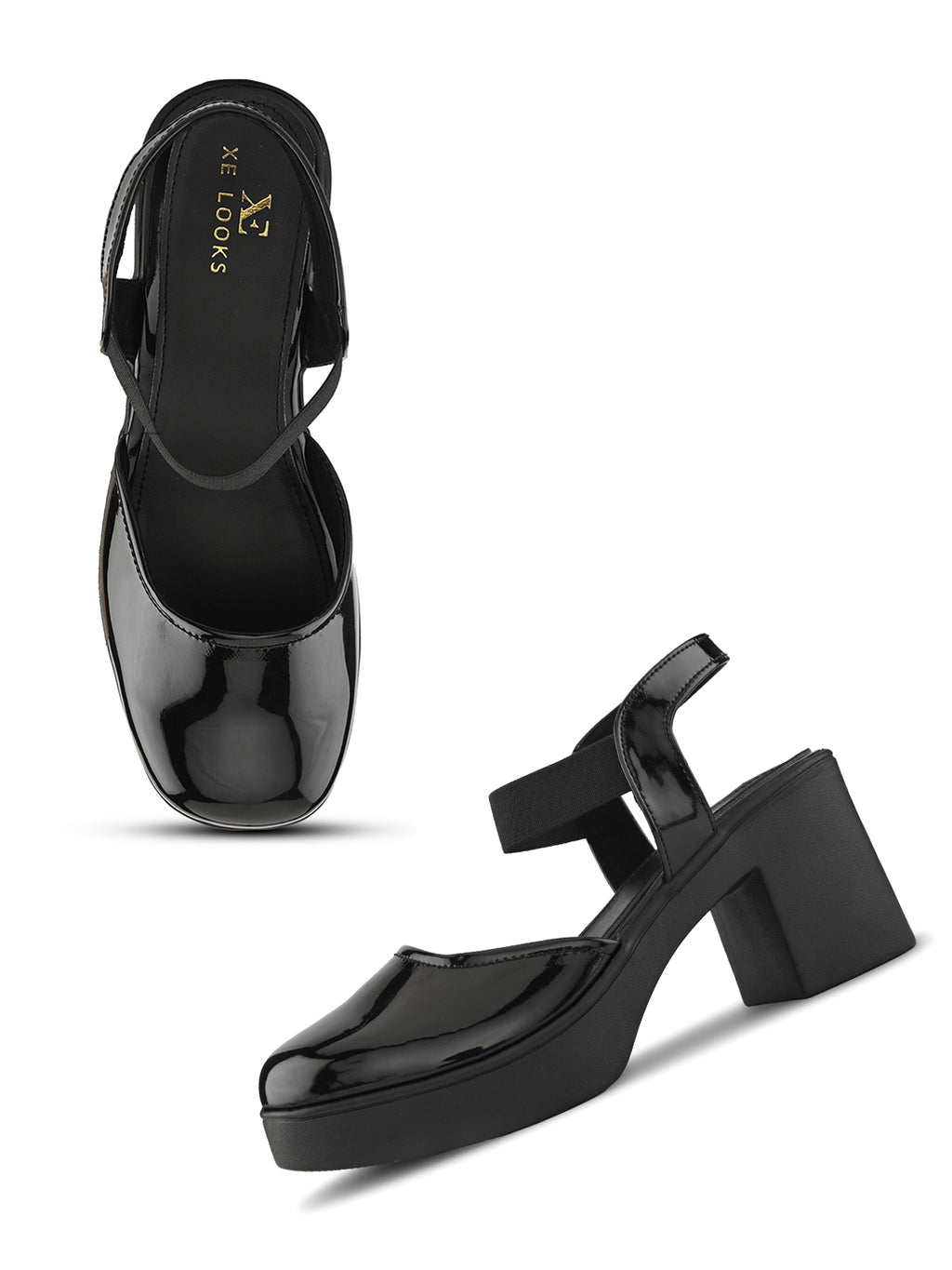 Classic Patent Block Heel Pumps with Backstrap Soft Cushioned Formal Shoes