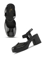 Classic Patent Block Heel Pumps with Backstrap Soft Cushioned Formal Shoes