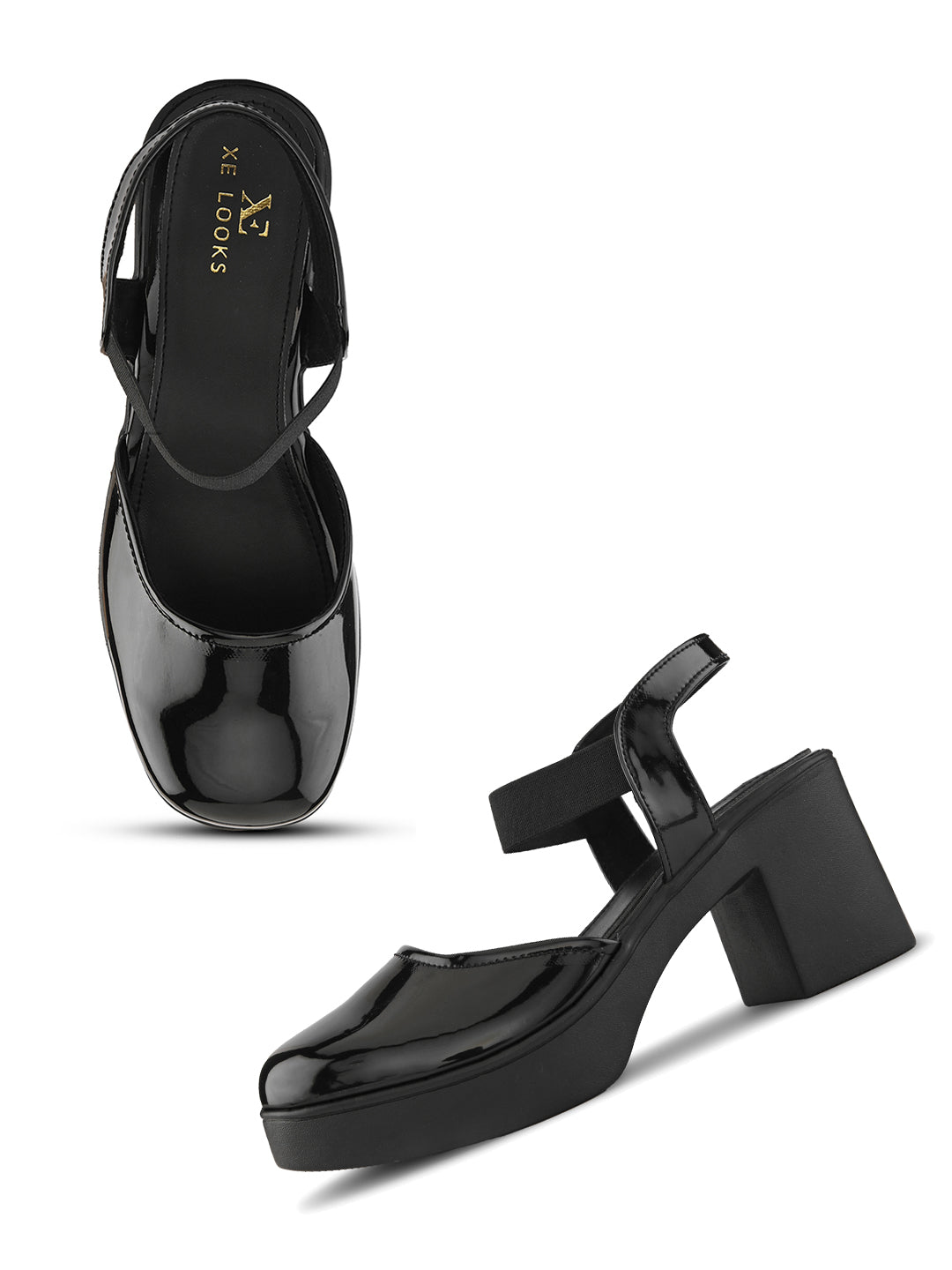 Classic Patent Block Heel Pumps with Backstrap Soft Cushioned Formal Shoes
