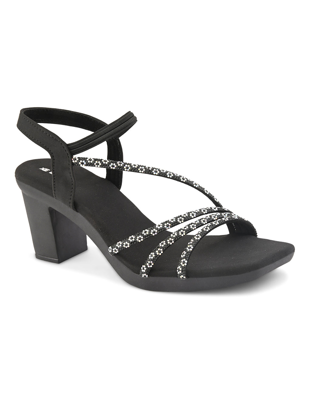 Embellished Multi-Cross Strap Block Heel Sandals