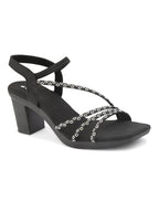 Embellished Multi-Cross Strap Block Heel Sandals