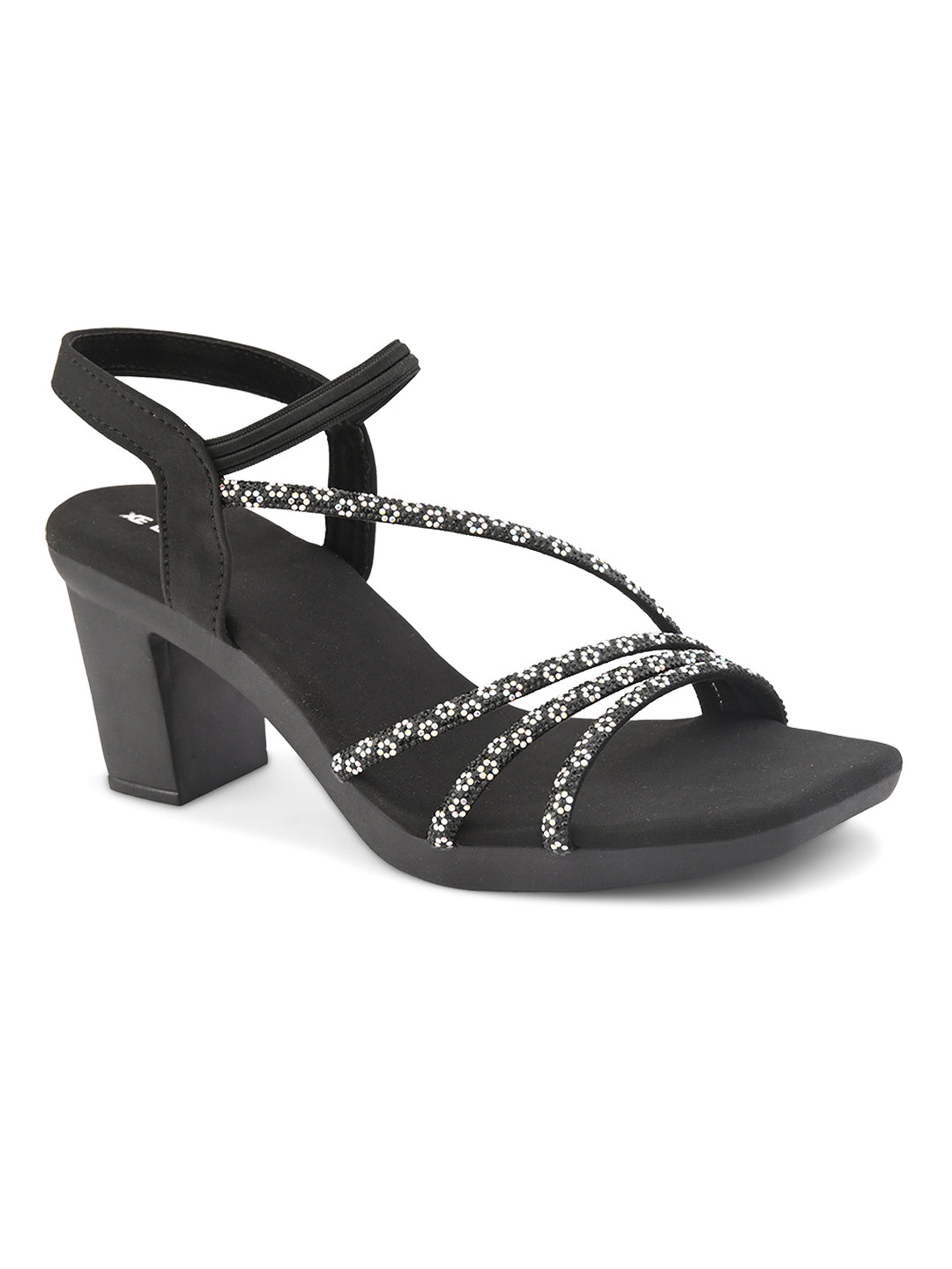 Embellished Multi-Cross Strap Block Heel Sandals