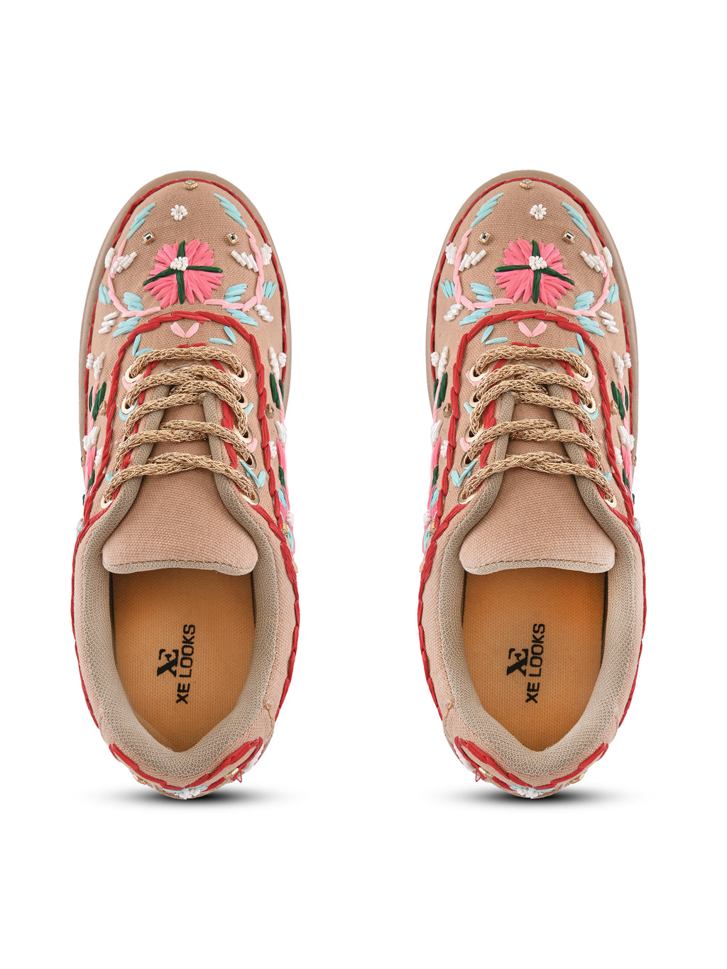 Embroidered Floral Lace-Up Platform Sneakers