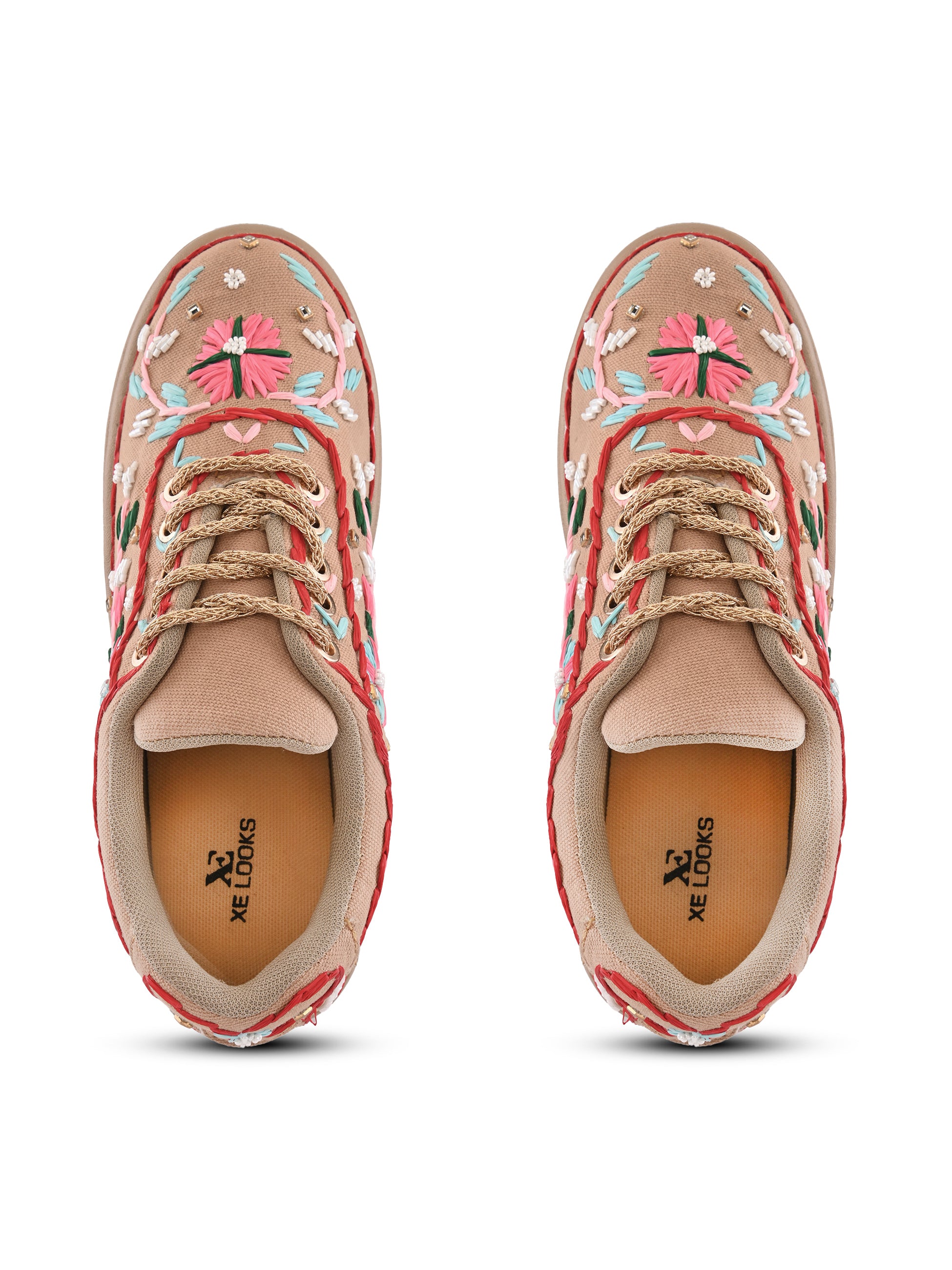 Embroidered Floral Lace-Up Platform Sneakers