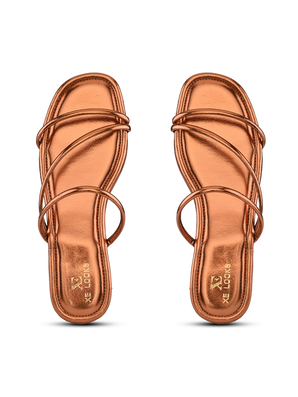 METALLIC STRAPPY SQUARE TOE FLAT SANDALS