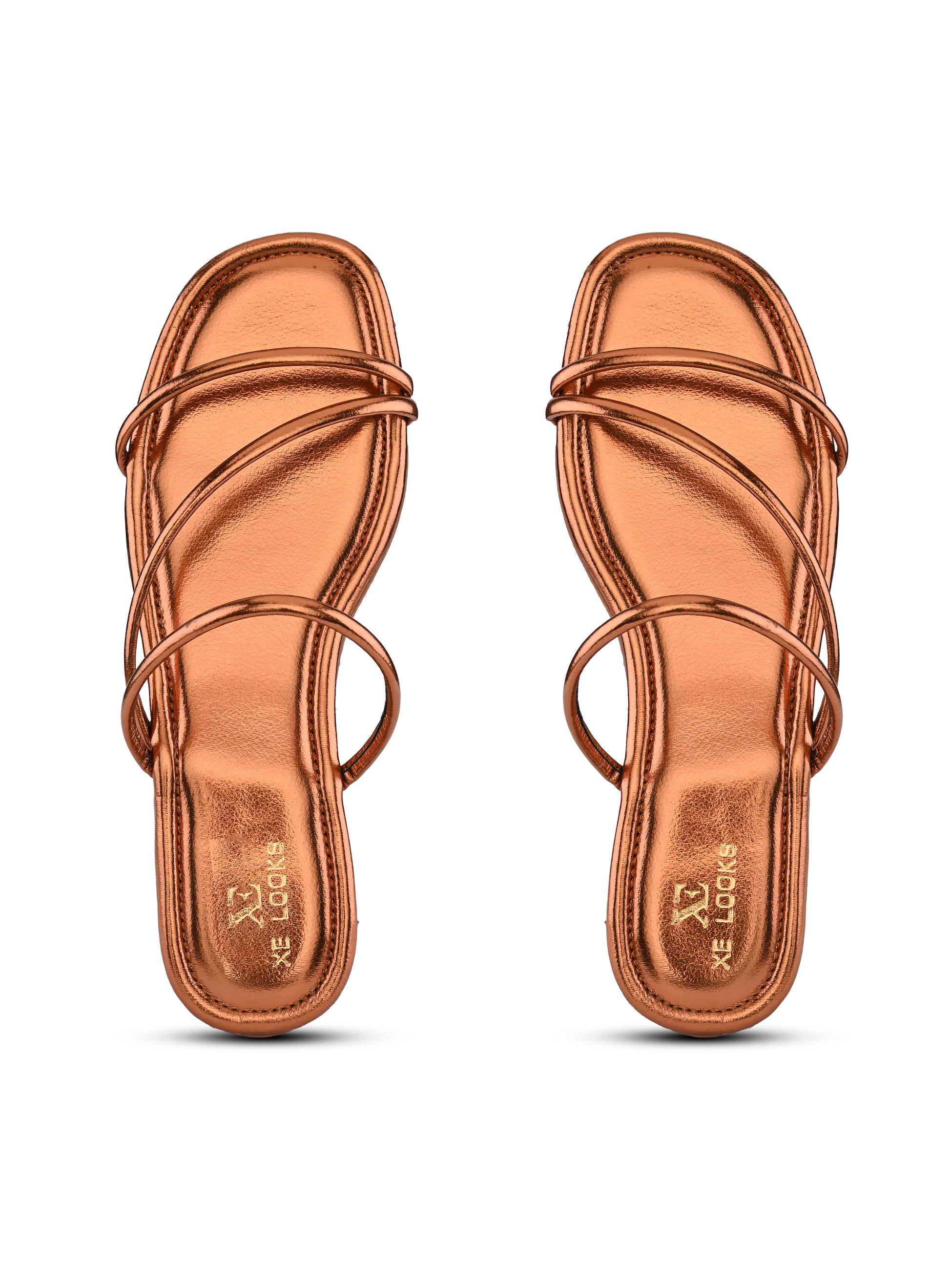 METALLIC STRAPPY SQUARE TOE FLAT SANDALS