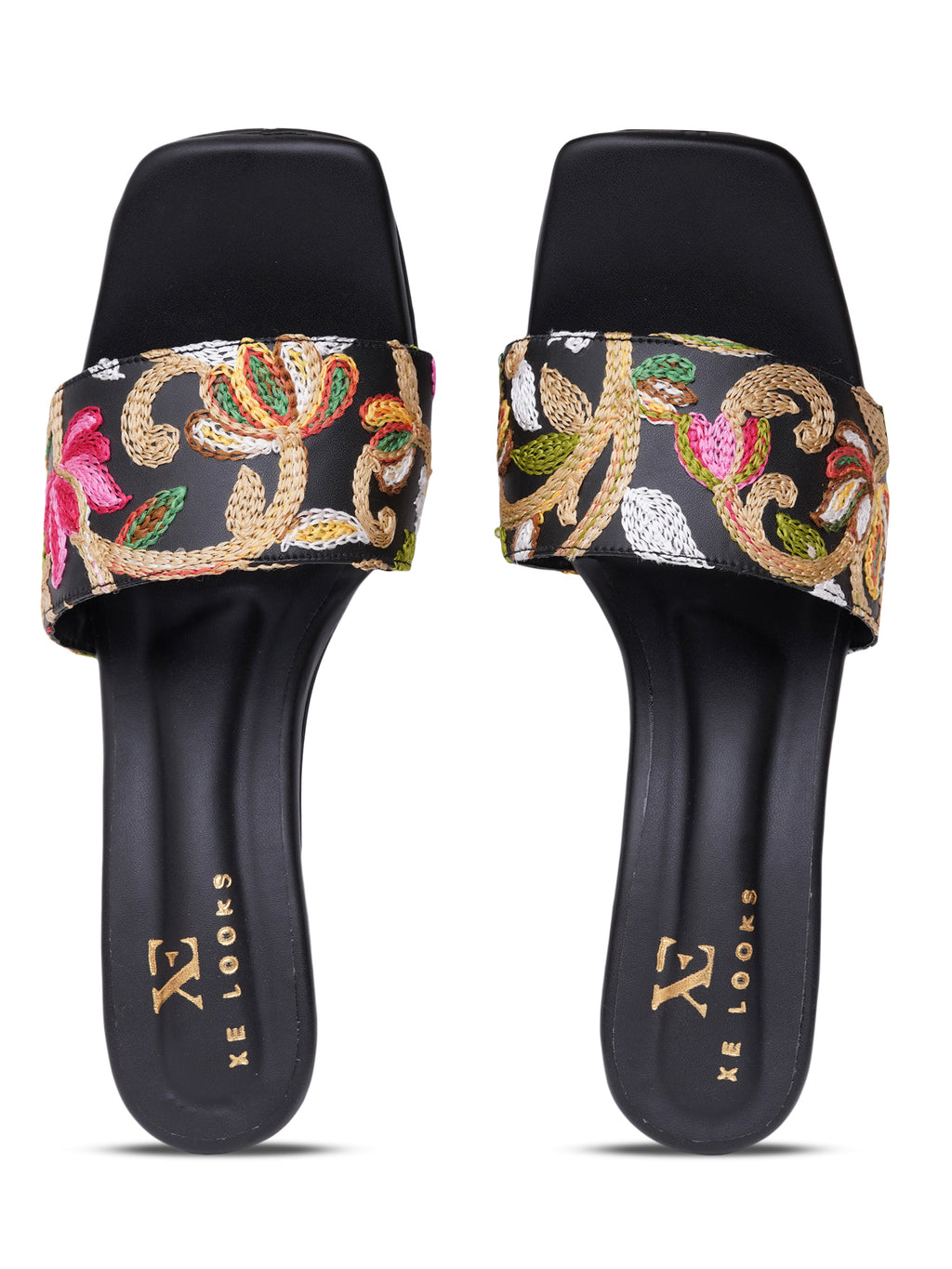 Embroidered Strap Comfort Heel Sandals