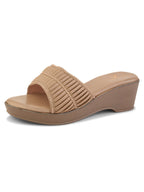 Classic Wedge Sandals Broad Pleated Strap with Subtle Embellishment for Women