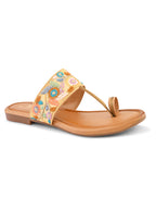 Chic Floral Embroidered Toe-Ring Flats Slippers