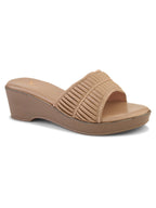 Classic Wedge Sandals Broad Pleated Strap with Subtle Embellishment for Women