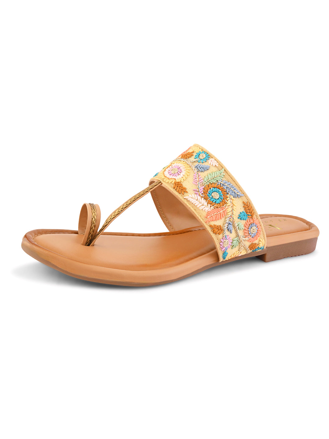 Chic Floral Embroidered Toe-Ring Flats Slippers