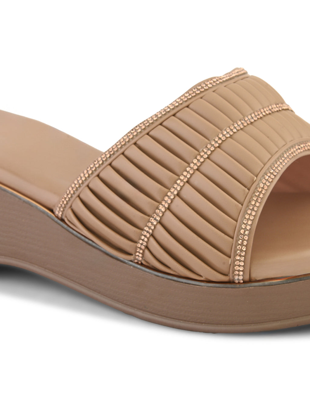 Classic Wedge Sandals Broad Pleated Strap with Subtle Embellishment for Women