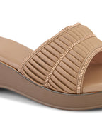 Classic Wedge Sandals Broad Pleated Strap with Subtle Embellishment for Women