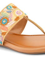 Chic Floral Embroidered Toe-Ring Flats Slippers