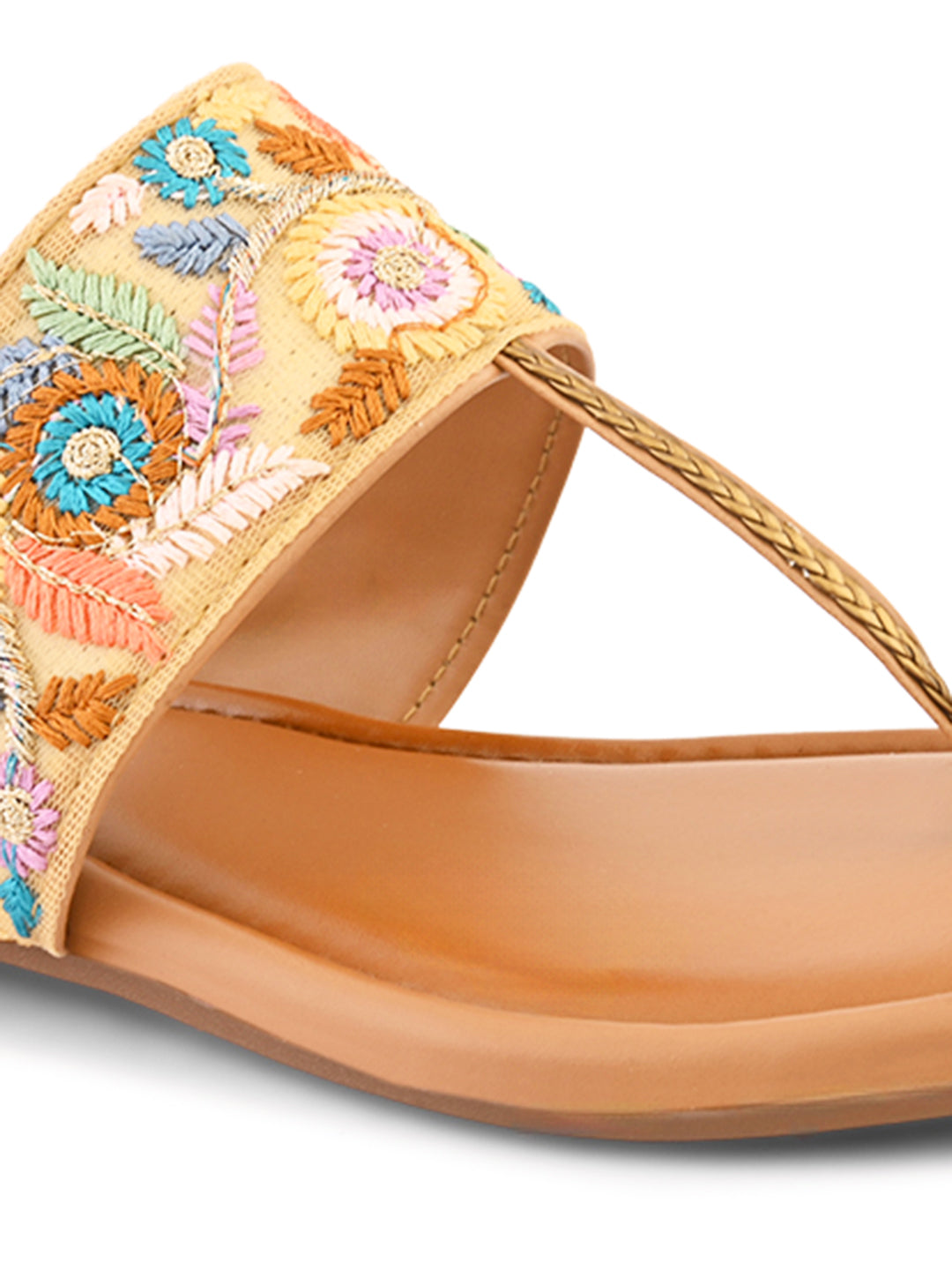Chic Floral Embroidered Toe-Ring Flats Slippers