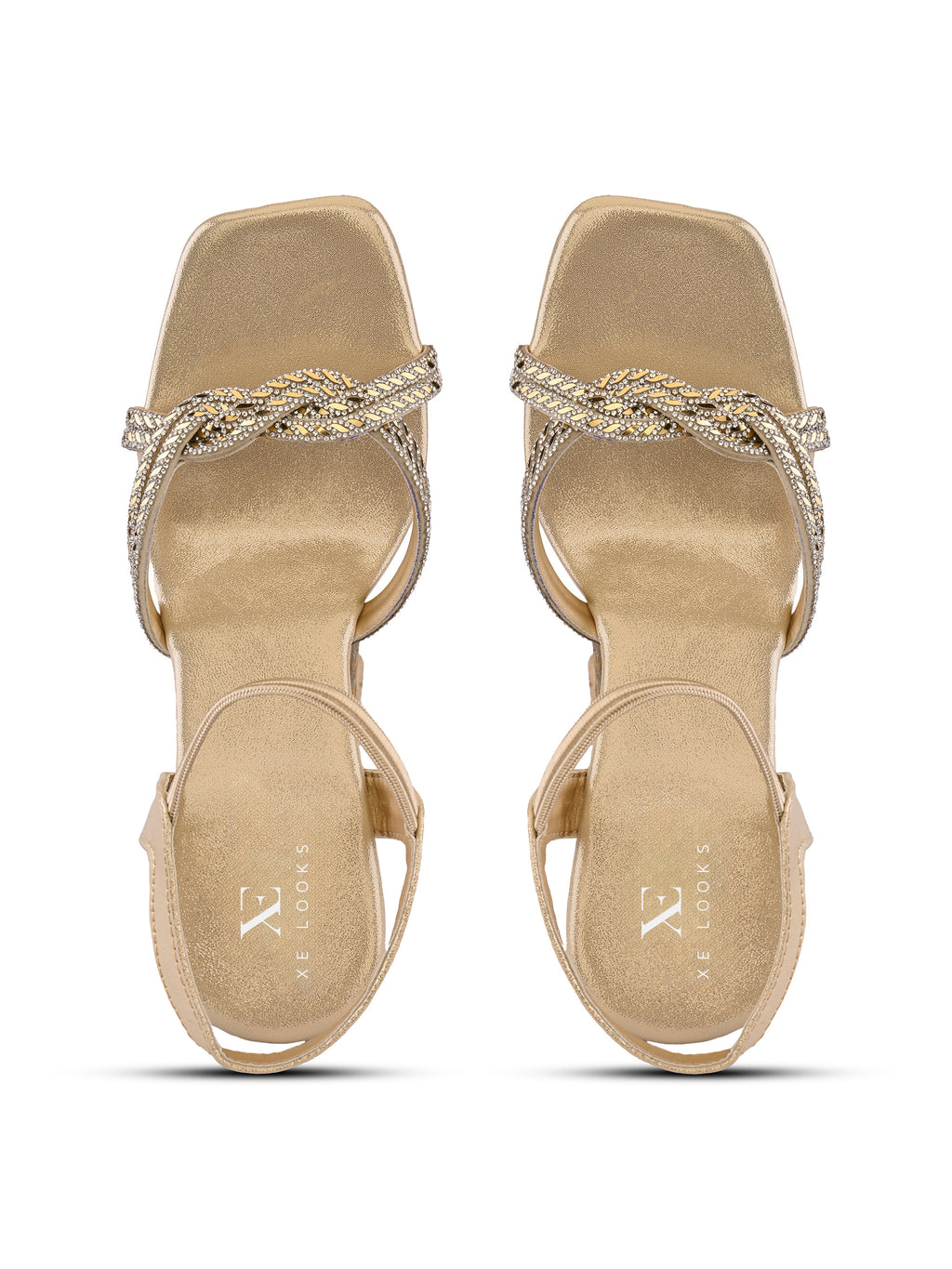Rhinestone Knot Detail Soft Cushioned Block Heel Sandals