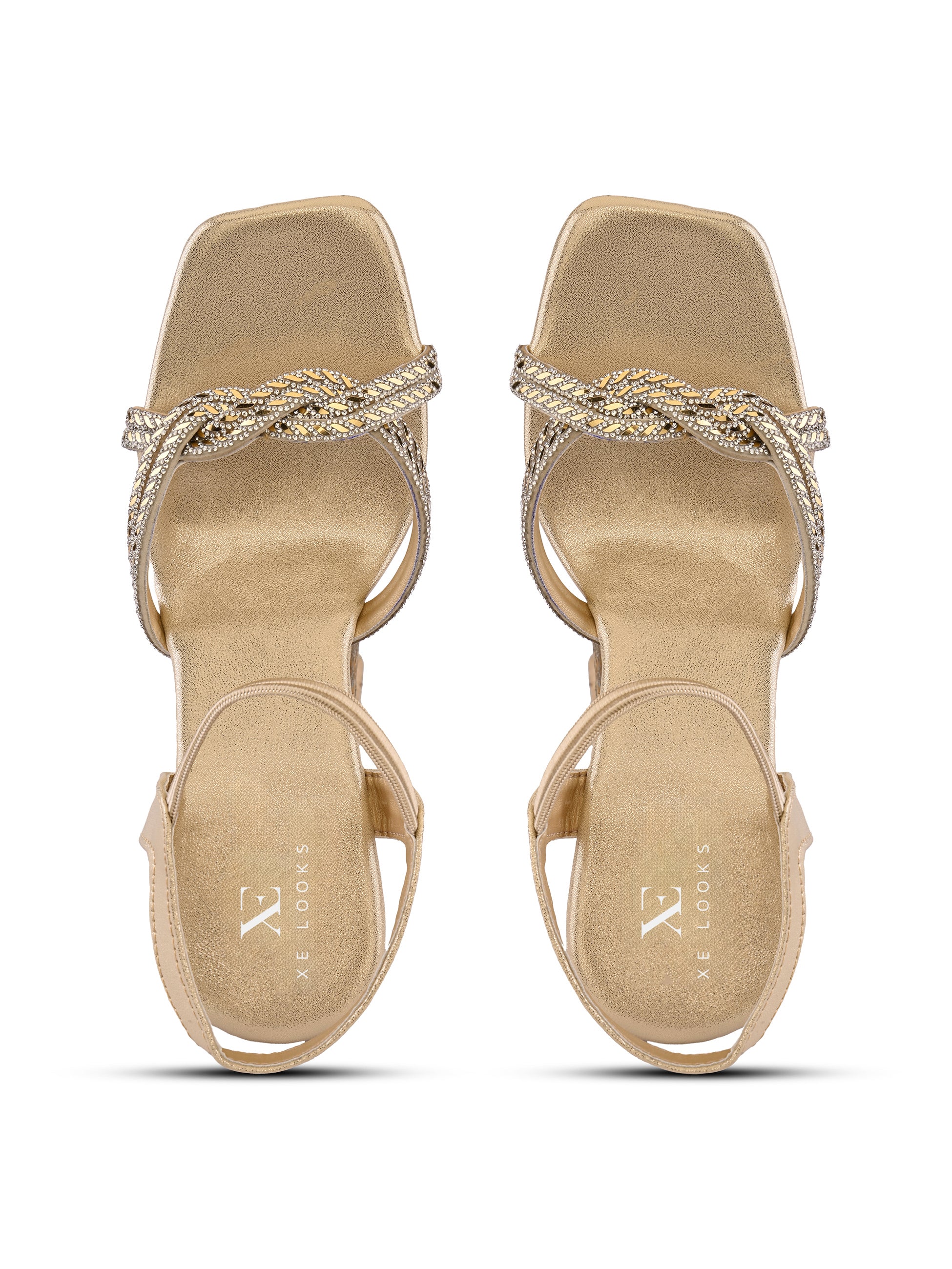 Rhinestone Knot Detail Soft Cushioned Block Heel Sandals