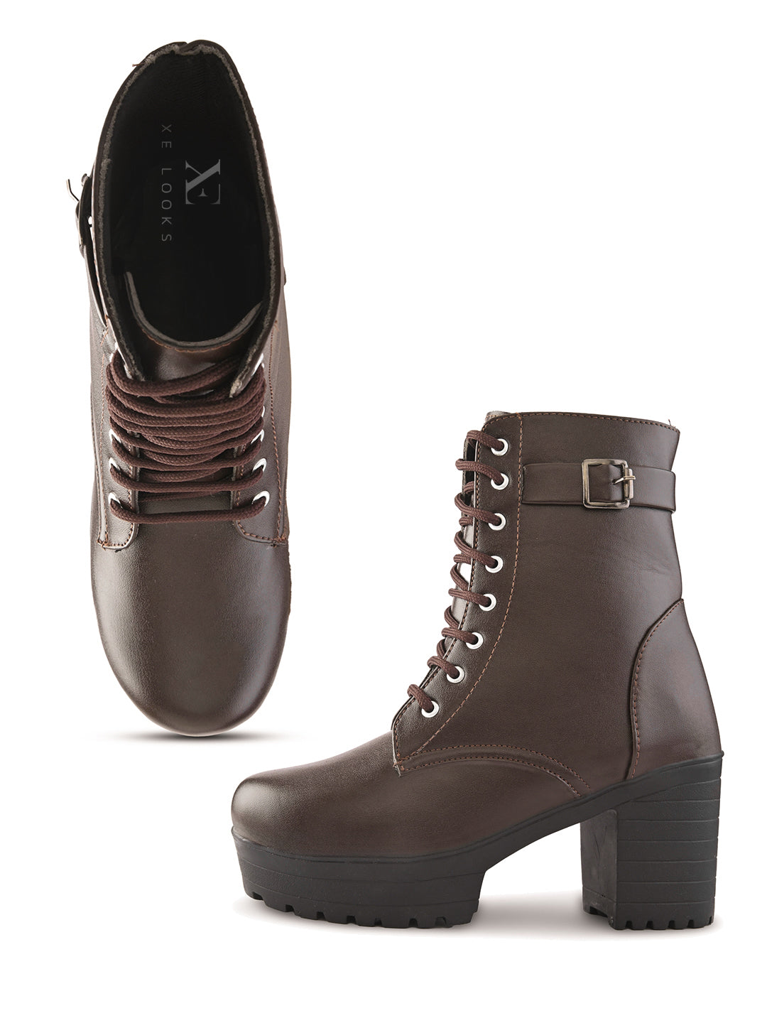 Women’s Buckle Strap Lace-Up Ankle Boots
