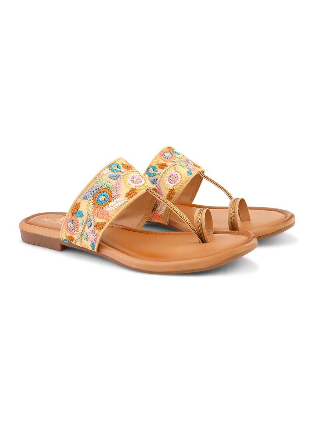Chic Floral Embroidered Toe-Ring Flats Slippers