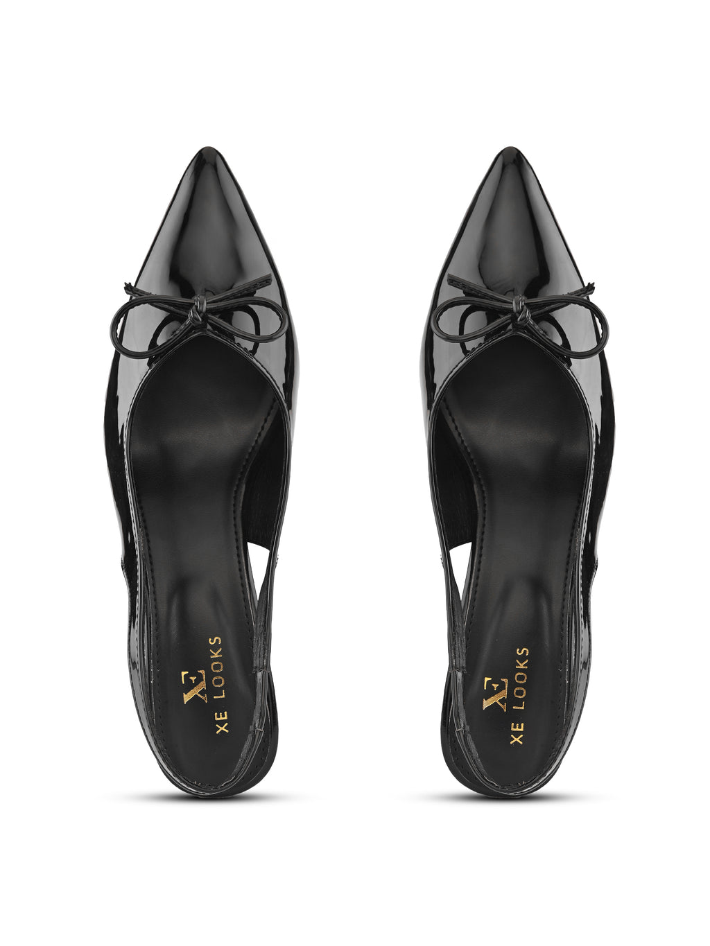 Glossy Patent-Finish Bow Detail Slingback Pointed Toe Pumps