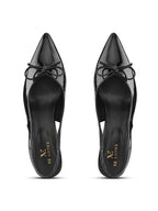 Glossy Patent-Finish Bow Detail Slingback Pointed Toe Pumps