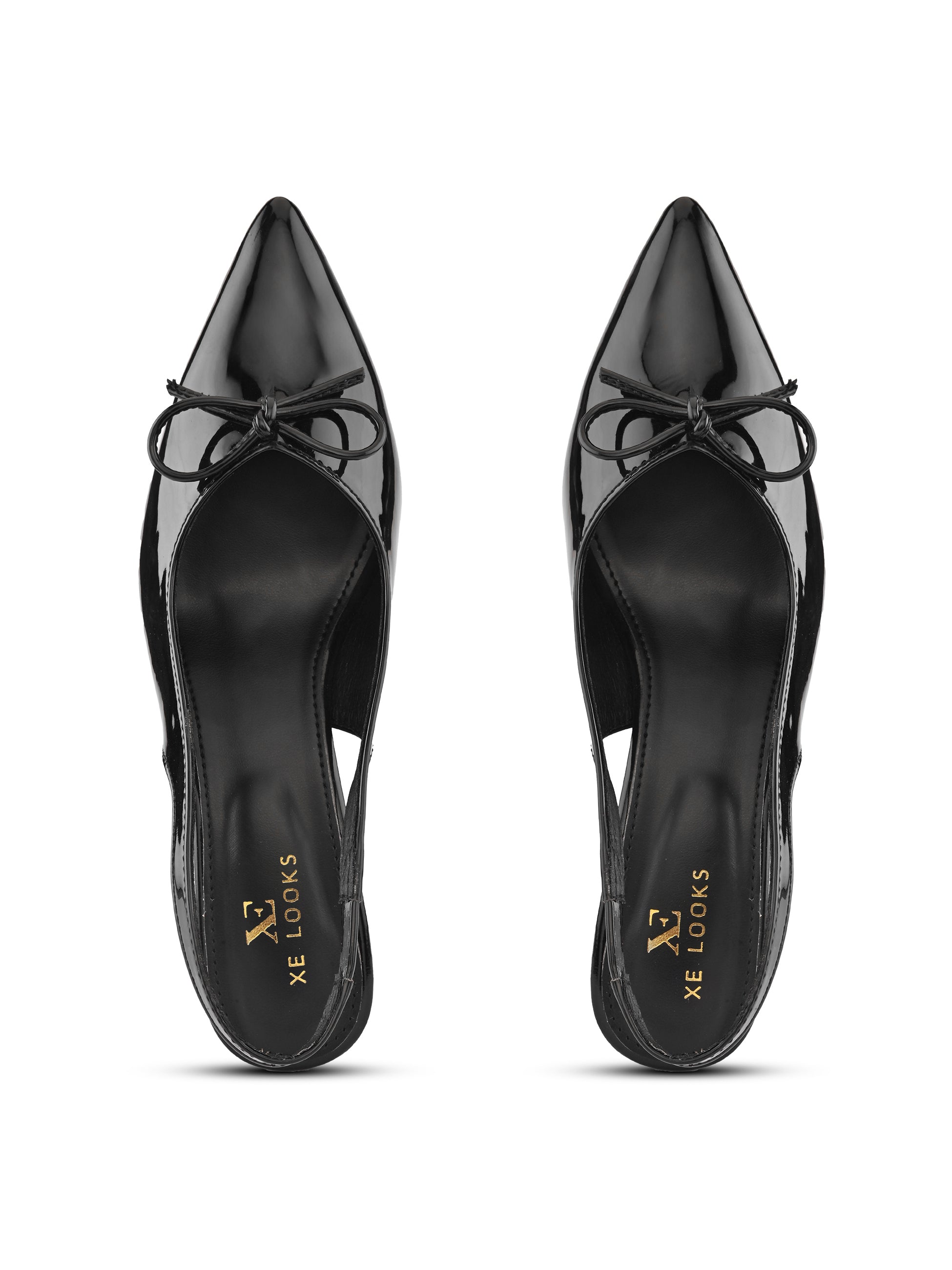 Glossy Patent-Finish Bow Detail Slingback Pointed Toe Pumps