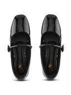 Glossy Strap Detail Cushioned Block Heel Mary Jane Pumps
