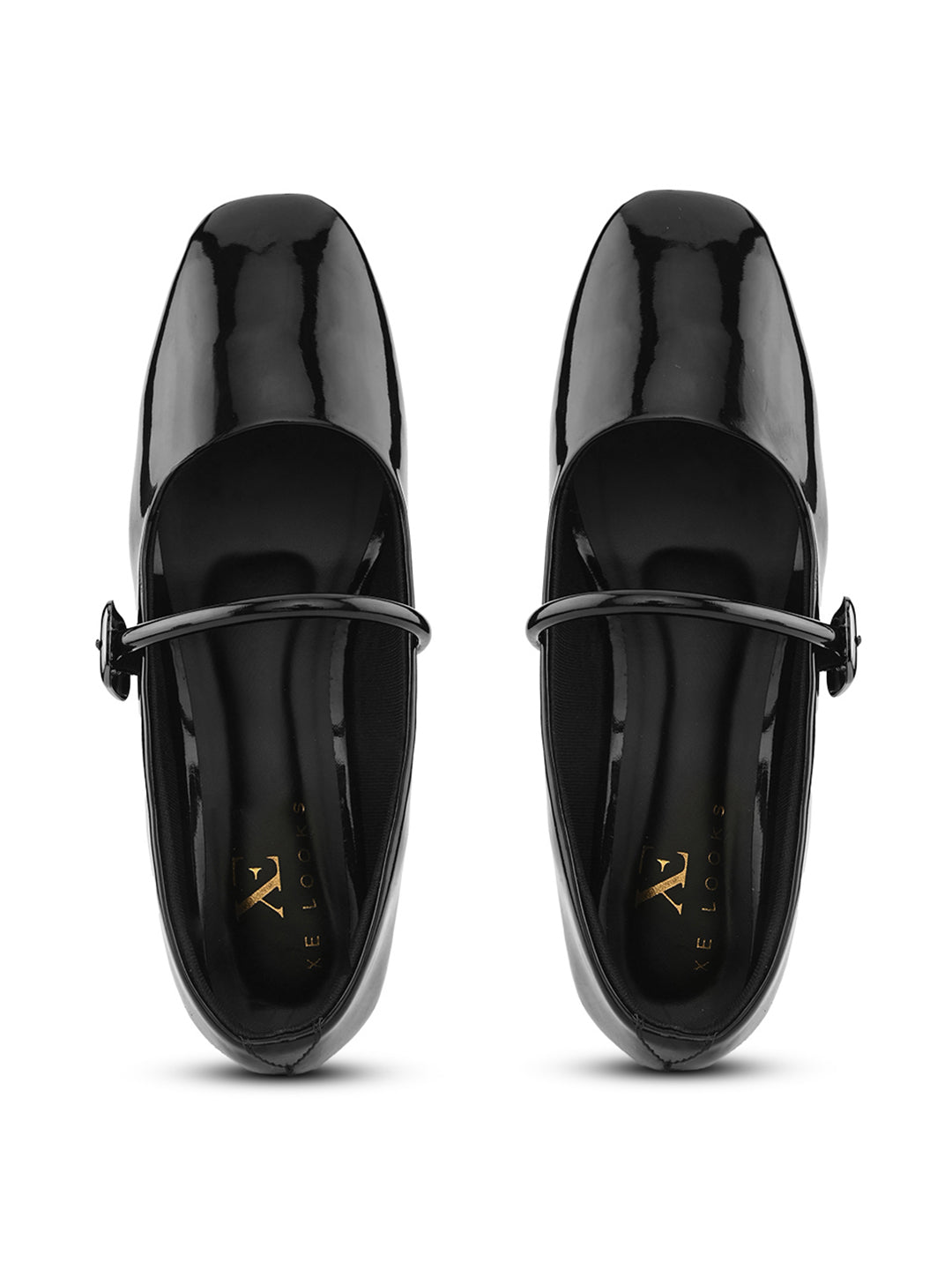 Glossy Strap Detail Cushioned Block Heel Mary Jane Pumps