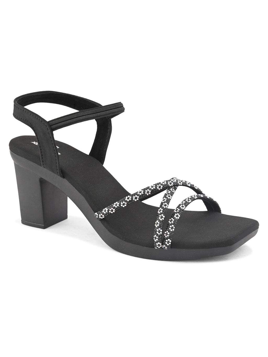 Sparkling Criss-Cross Straps Block Heel Sandal