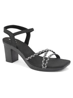 Sparkling Criss-Cross Straps Block Heel Sandal