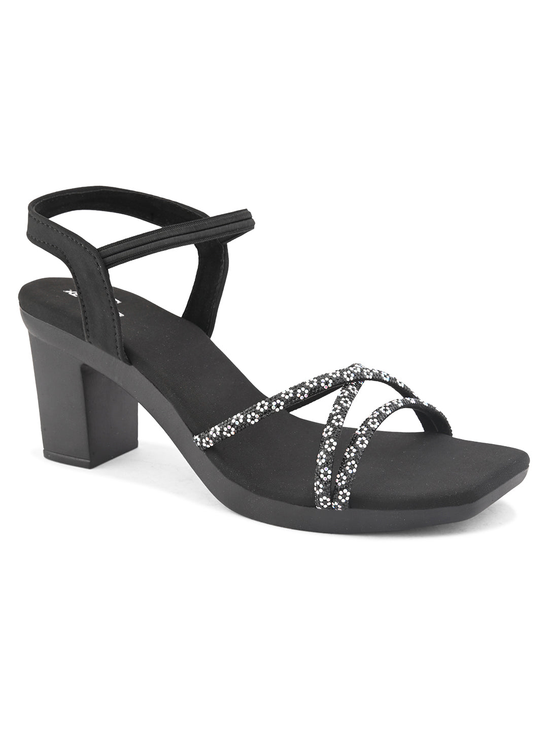 Sparkling Criss-Cross Straps Block Heel Sandal