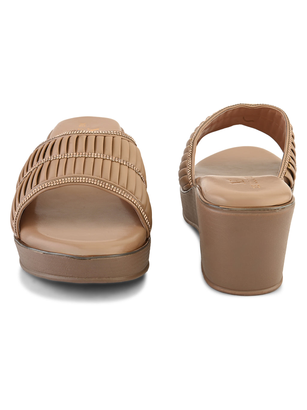 Classic Wedge Sandals Broad Pleated Strap with Subtle Embellishment for Women