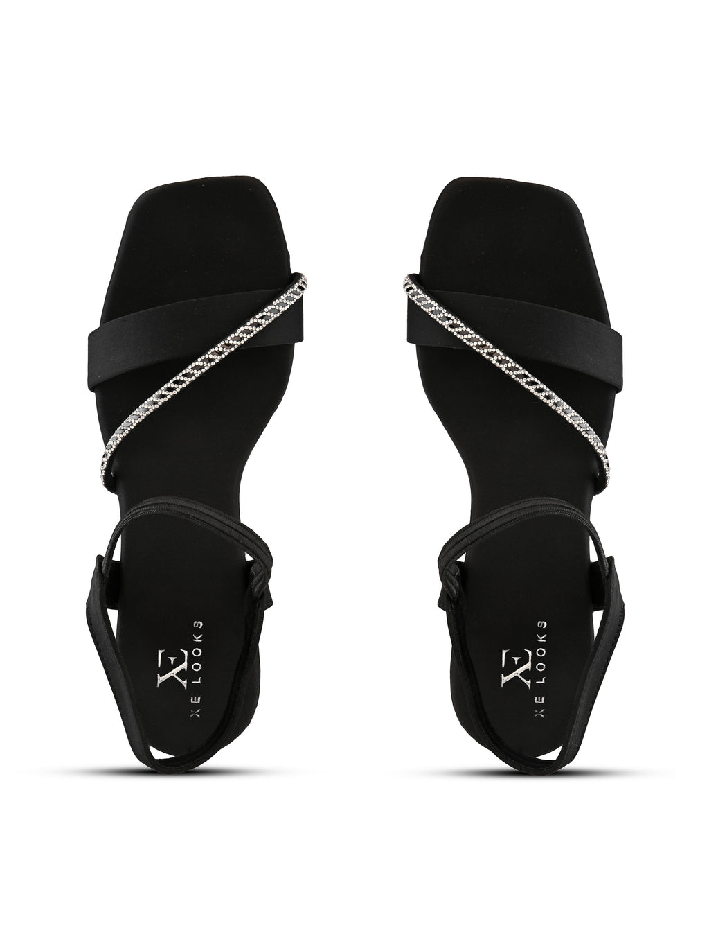 Rhinestone Strap Soft Cushioned Block Heel Sandals