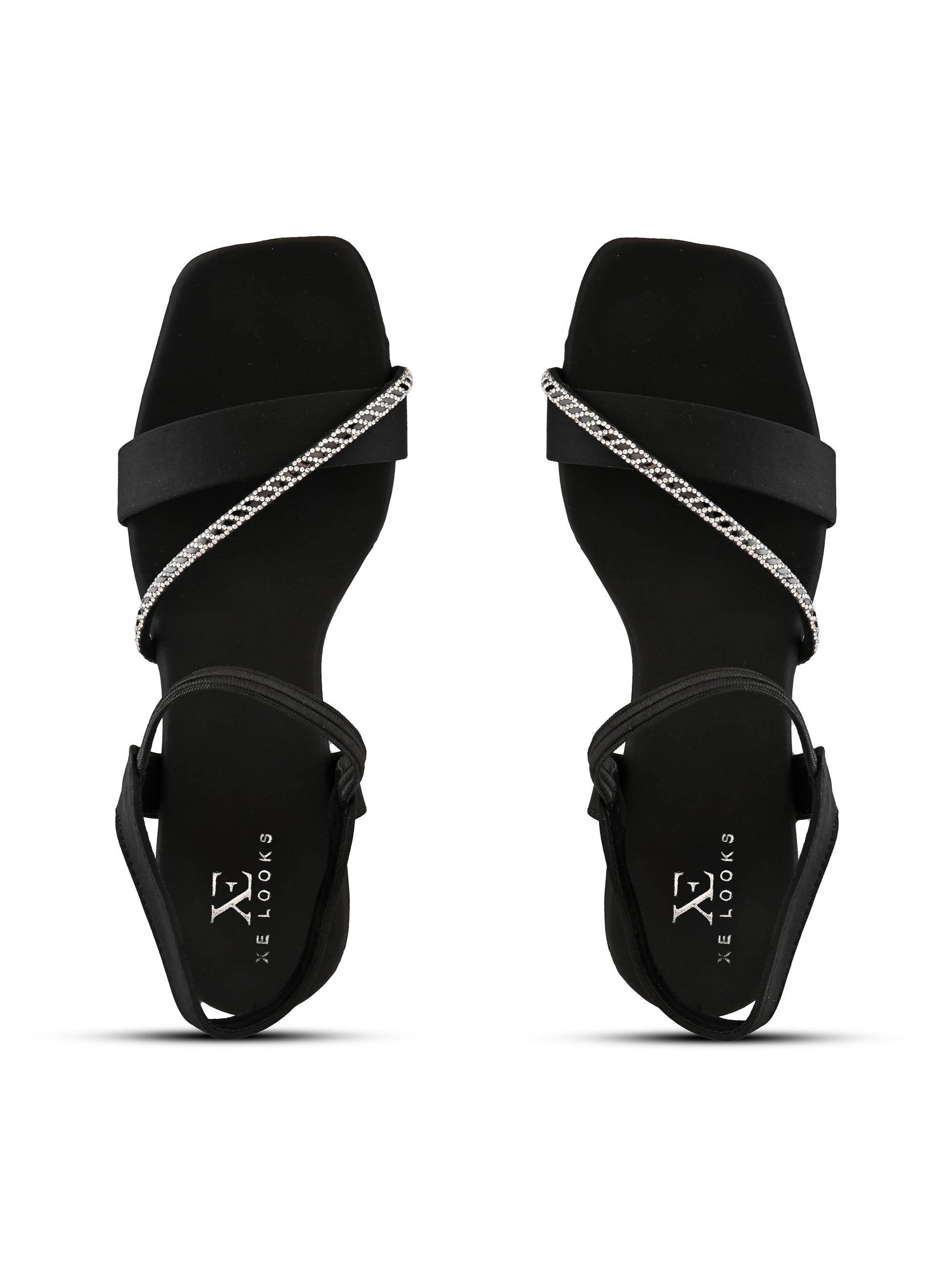 Rhinestone Strap Soft Cushioned Block Heel Sandals