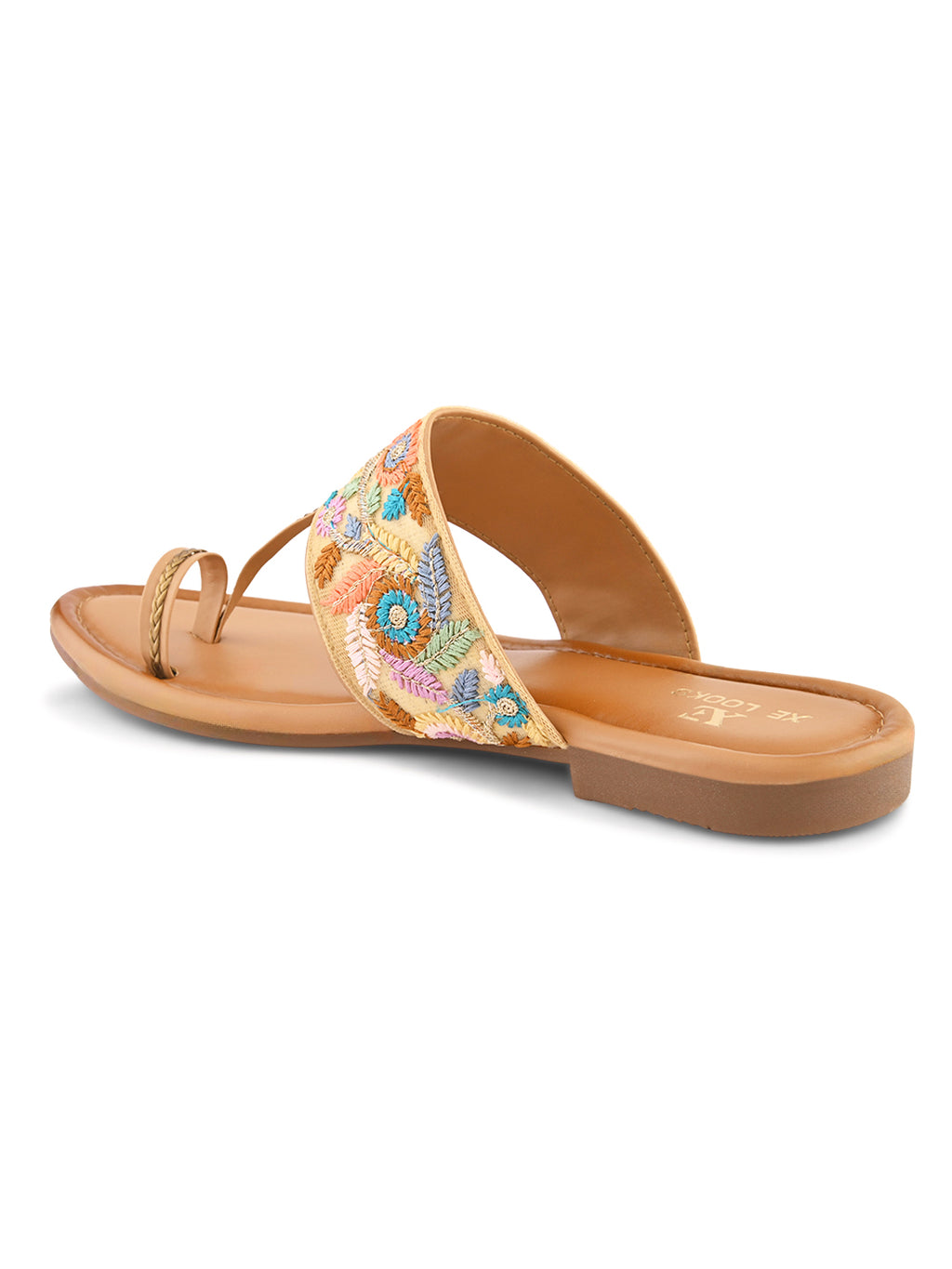Chic Floral Embroidered Toe-Ring Flats Slippers