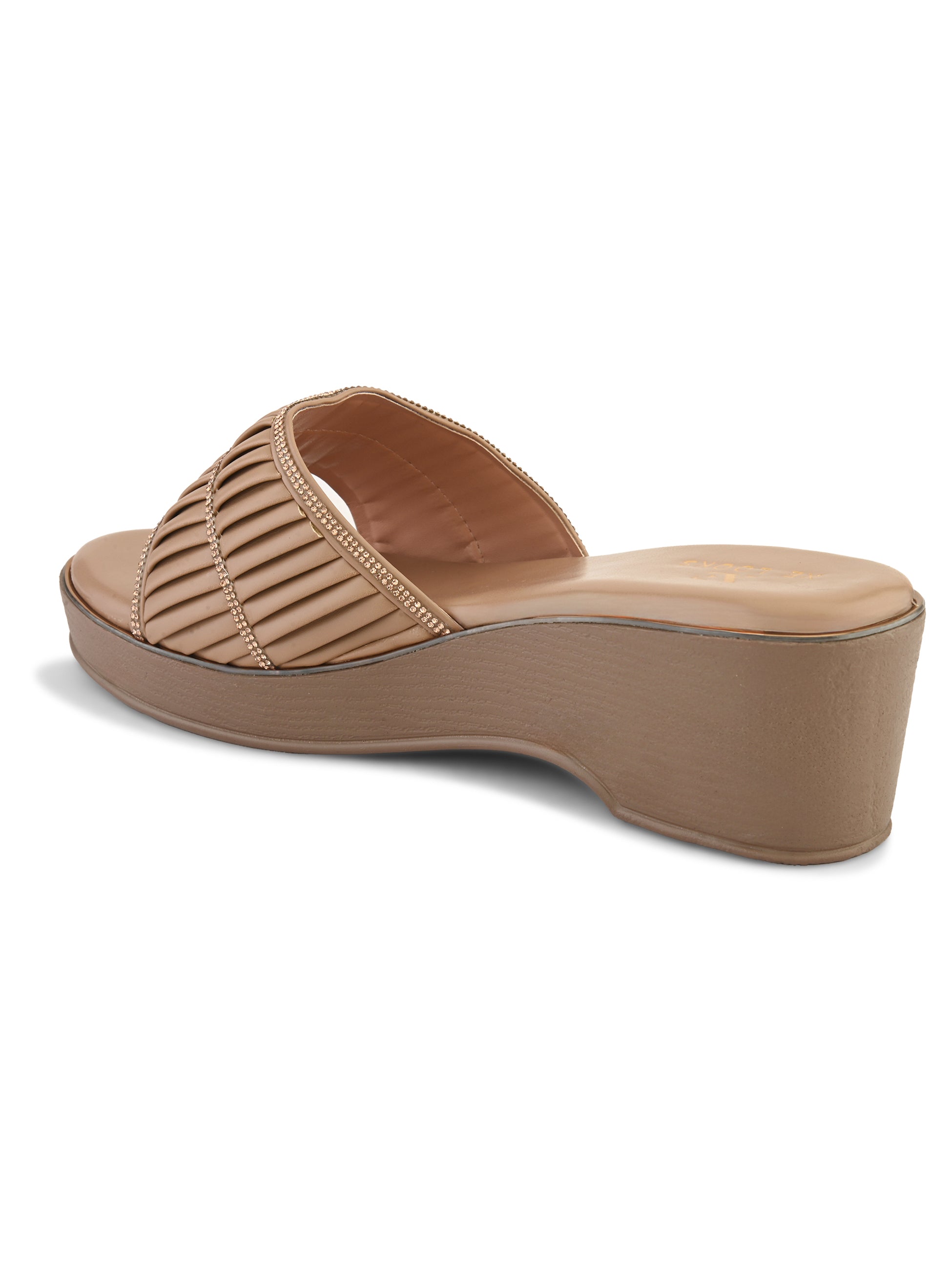 Classic Wedge Sandals Broad Pleated Strap with Subtle Embellishment for Women