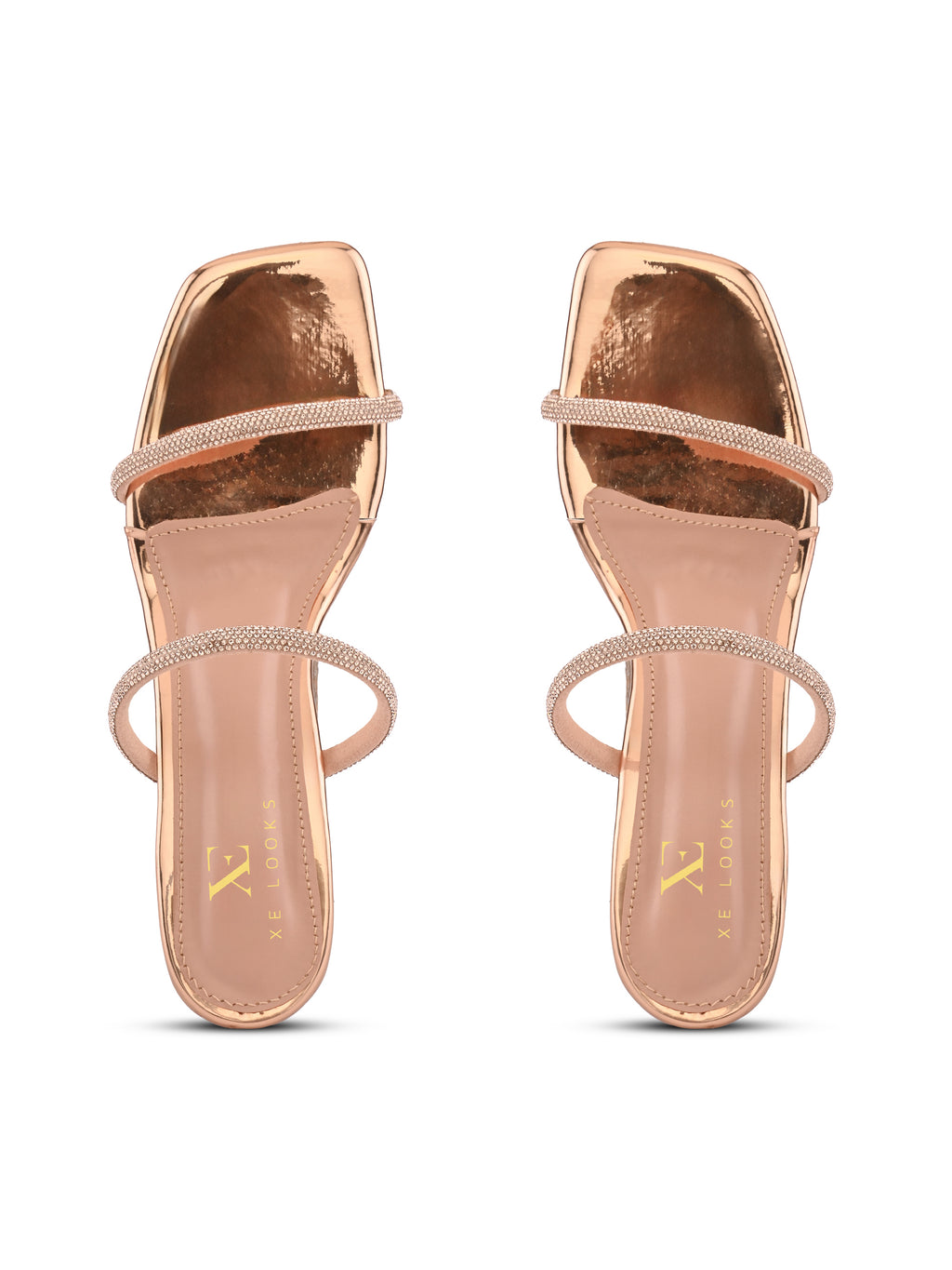 Rhinestone Double Strap Transparent Sculpted Heel Sandals
