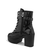 Comfortable zipper black block heel boots