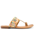 Chic Floral Embroidered Toe-Ring Flats Slippers