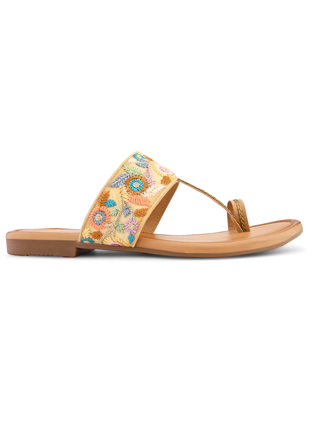 Chic Floral Embroidered Toe-Ring Flats Slippers