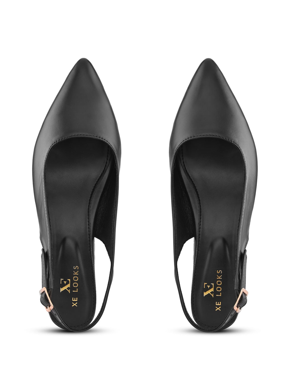 Sleek Closed-Toe Slingback Buckle Strap Block Heel Pumps