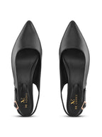 Sleek Closed-Toe Slingback Buckle Strap Block Heel Pumps