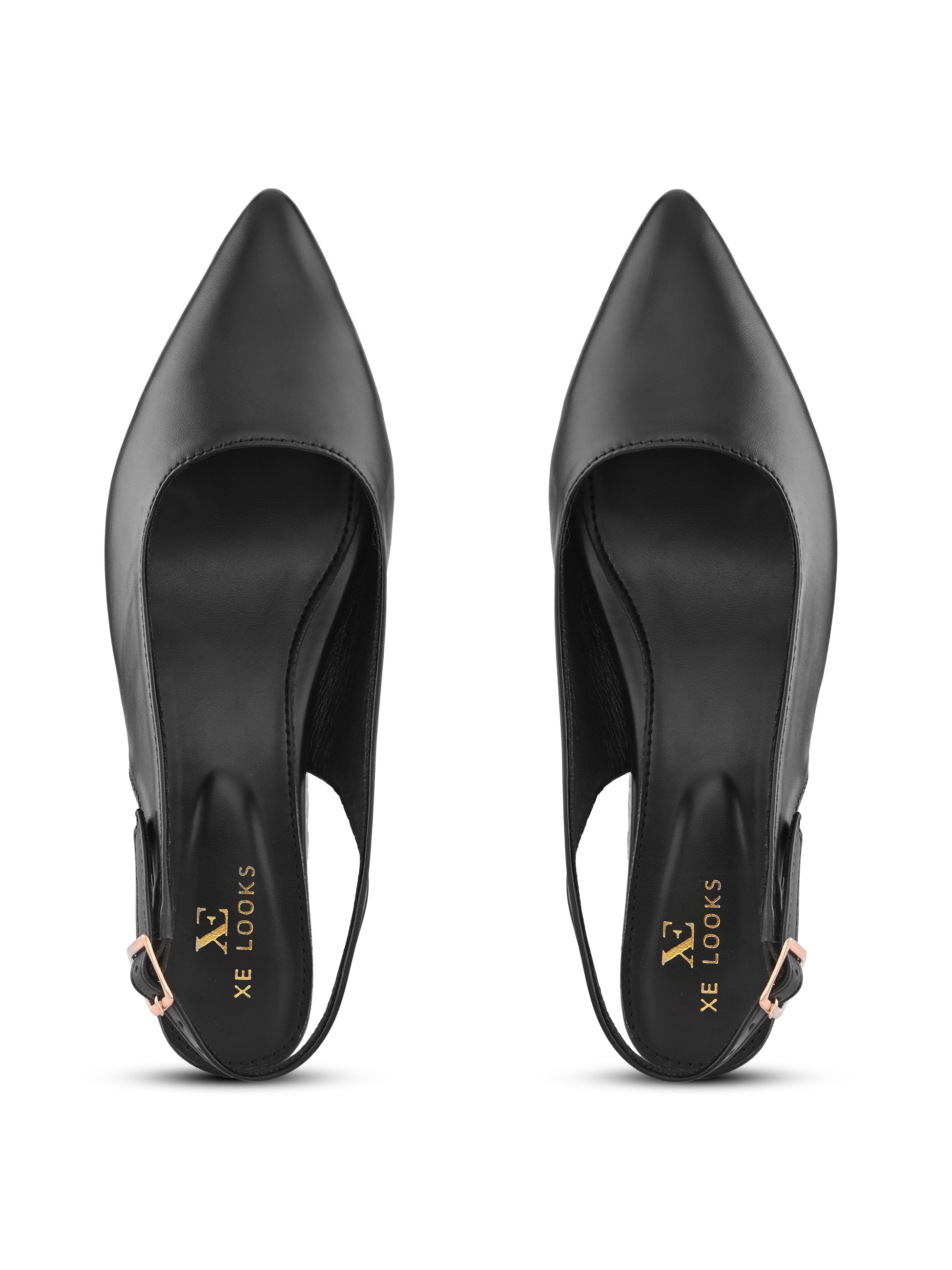 Sleek Closed-Toe Slingback Buckle Strap Block Heel Pumps
