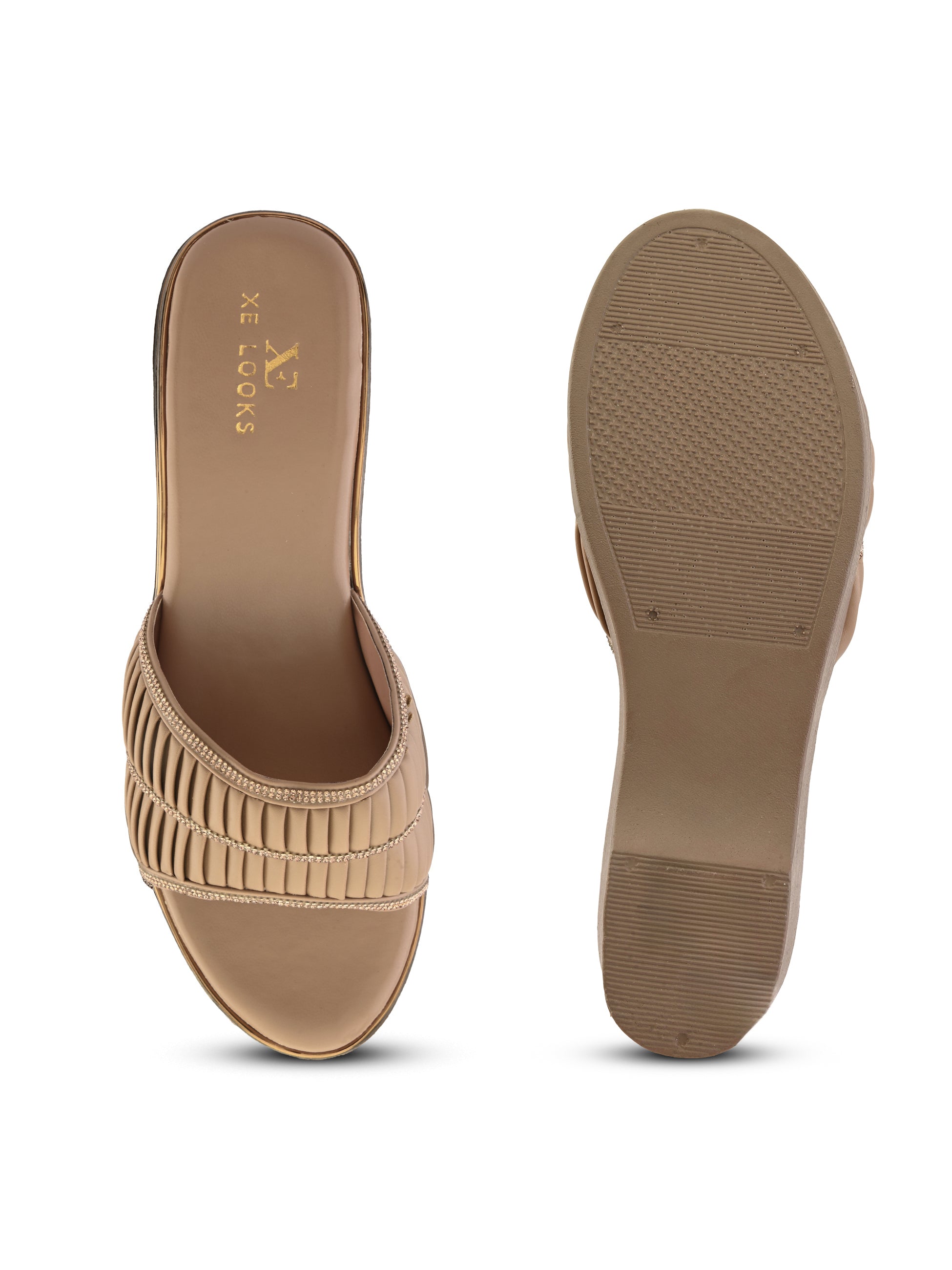Classic Wedge Sandals Broad Pleated Strap with Subtle Embellishment for Women