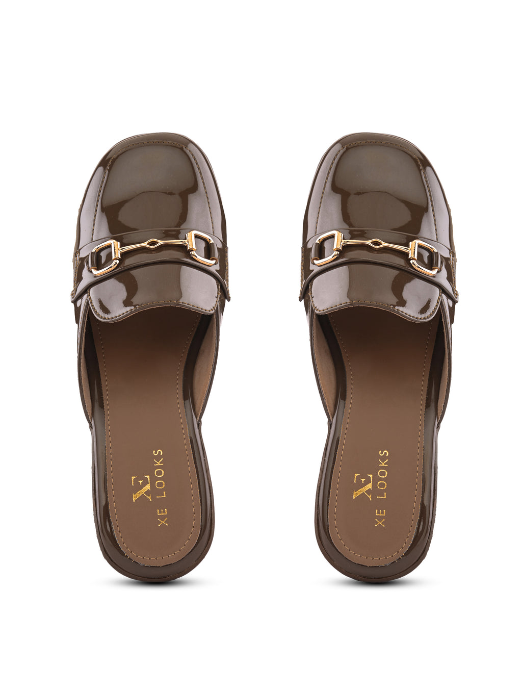 Elegant Patent Mule Loafers with Metal Chain Detail